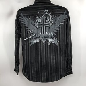 Rue 21 black striped button down long sleeve shirt